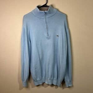 Lacoste Sweater Mens XL 1/4 Zip Sweatshirt Blue Pullover Cotton Size 6
